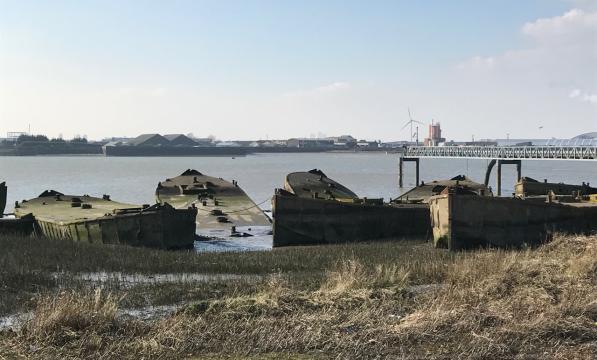 Concrete barges on the river