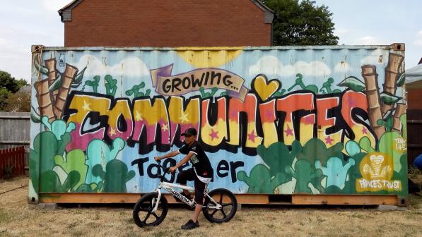 Qasim on his fixed bike in the Ashiana garden