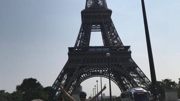 Posing in front of the Eiffel Tower