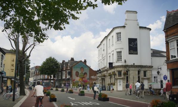 A mock up of a high street designed for people walking and cycling