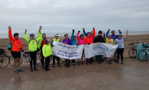 The Couch to Coast finishers celebrating after reaching Skegness