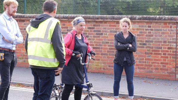 Volunteer instructor Sarah with the stuntwoman and flim crew