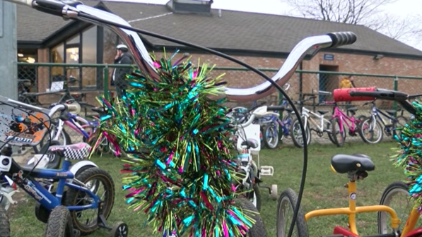 Bikes covered in tinsel