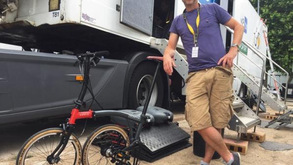 Ned Boulting with one of his Bromptons