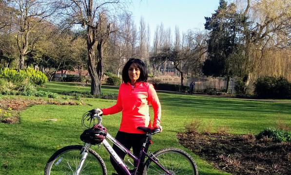 Narinder Kaur and her bike at Walsall Arboretum