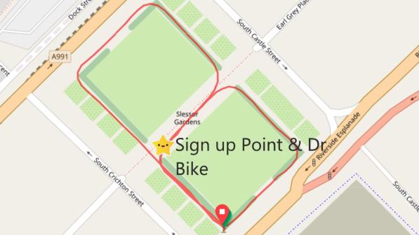 Dundee Pop-up Pedal on Parliament Slessor Gardens Sign up and Dr bike 