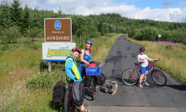 Robin Alderslowe and his family cycling in Ayrshire