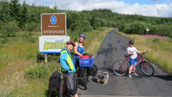 Robin Alderslowe and his family cycling in Ayrshire