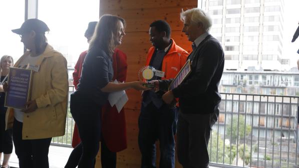 Stephen Cherry of Winchester CTC accepting the award from Jenny Graham