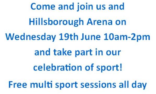 Celebration of Sport poster - the event is at Hillsborough Arena on 19th June