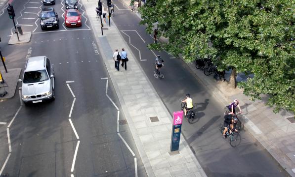 Cyclists on London's Cycle Super Highway 3