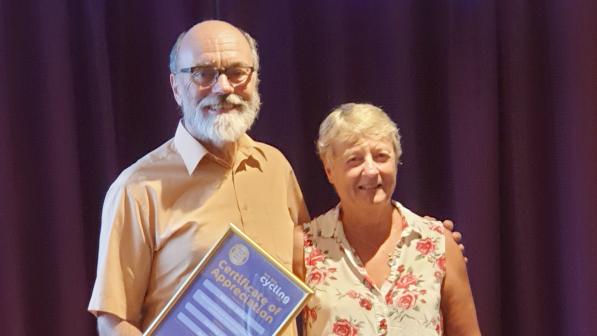 Martyn Aldis receives his Certificate of Appreciation from Cycling UK