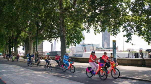 Women cycling in a segregated lane for Womens Festival of Cycling