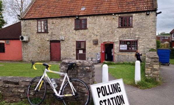 Bike in front of a rural polling station