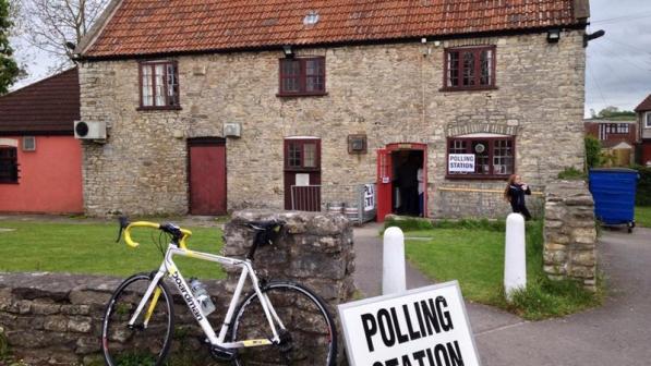 Bike in front of a rural polling station