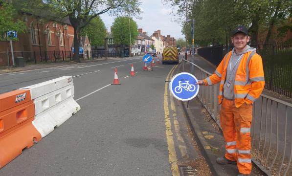 Temporary cycle lanes have already been put in place in Leicester, to help key workers keep safe