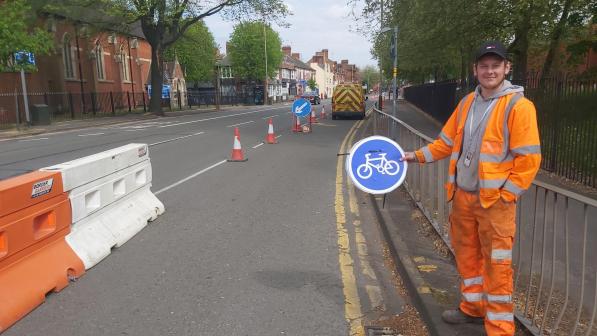 Temporary cycle lanes have already been put in place in Leicester, to help key workers keep safe