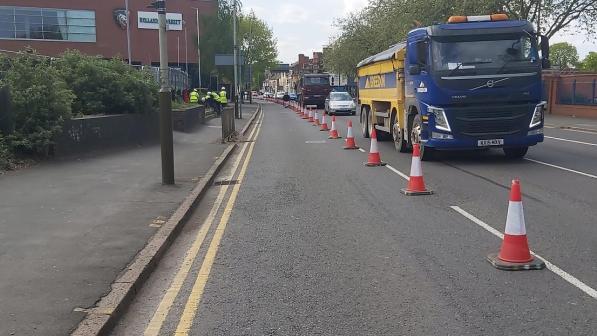 Temporary cycle lane in Leicester. Photo: Ride Leicester