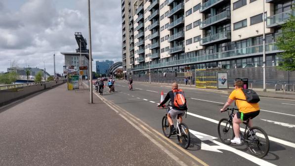 A temporary cycle lane created specifically to make lockdown safer in Glasgow