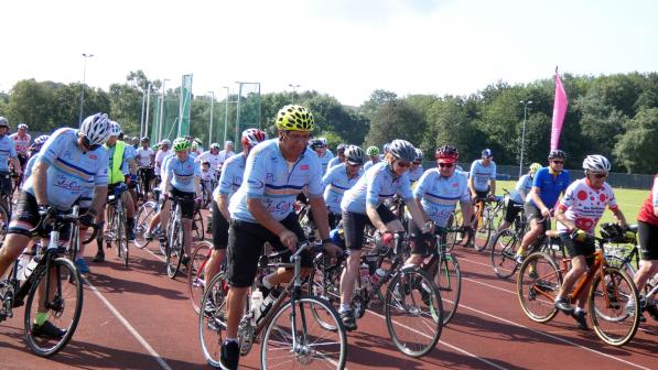 Cyclists leave Cleckheaton at the start of the Jo Cox Way in 2019