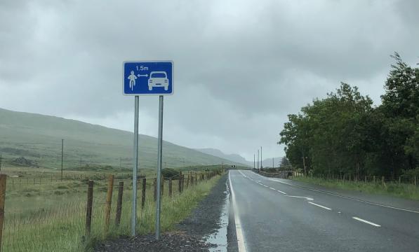 The new sign in Snowdonia instructing drivers to leave 1.5m when passing cyclists