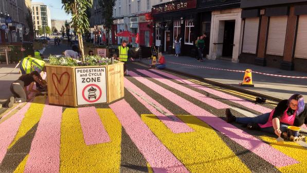 A temporary pedestrian and cycle zone in Dundee