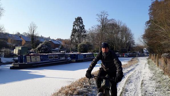 Roland Seber on a snowy towpath 