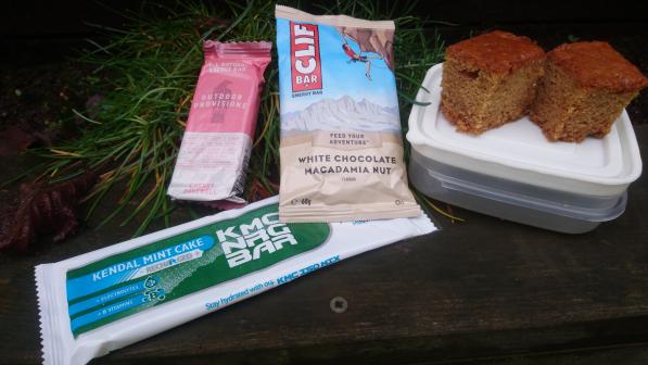 The line up: Outdoor Provisions, Clif, Kendal Mint Co and home-made parkin