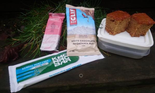 The line up: Outdoor Provisions, Clif, Kendal Mint Co and home-made parkin