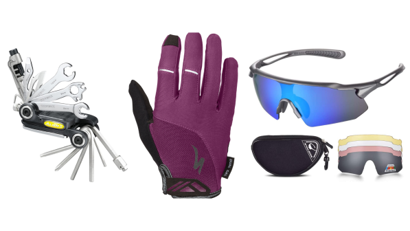 Cycling gloves, cycling glasses and a multi-tool