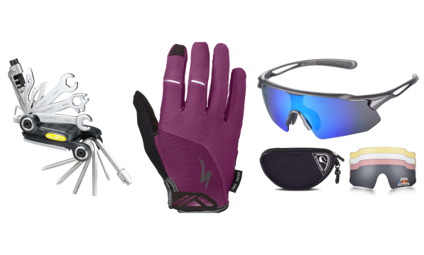 Cycling gloves, cycling glasses and a multi-tool