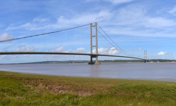 Suspension bridge across the Humber on a sunny day