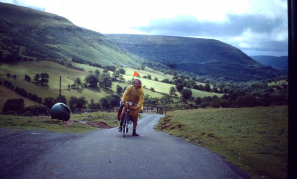 David Goodman riding up Gospel Pass on the way to Hay-on-Wye