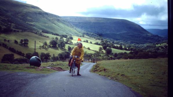 David Goodman riding up Gospel Pass on the way to Hay-on-Wye