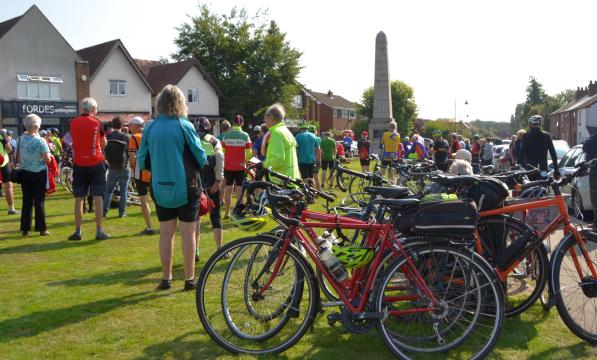 Cyclists gathered at the Meriden Memorial Service, photo taken by Derek Churchard