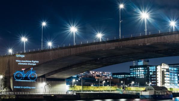 projection of image onto motorway bridge