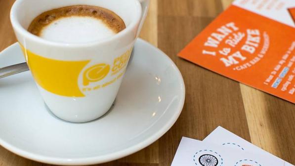 Cup of coffee at the I Want To Ride My Bike Café, Cardiff
