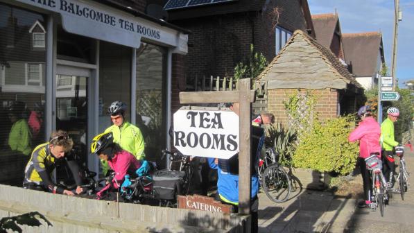 Cyclists outside Balcombe Tea Rooms