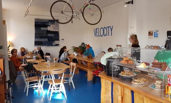 Discussion and refreshment at the Velocity Cycle Cafe