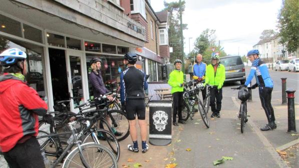 Cyclists meeting at Proper cafe, Hassocks