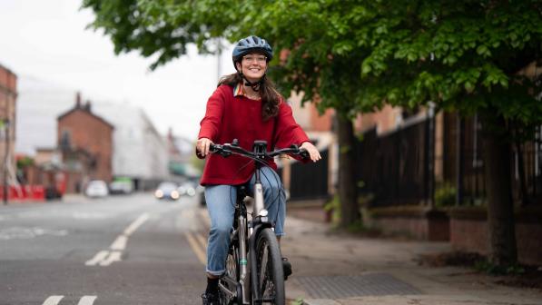 woman riding an e-bike