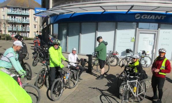 Cyclists meeting at the Giant Bike Store in Shoreham
