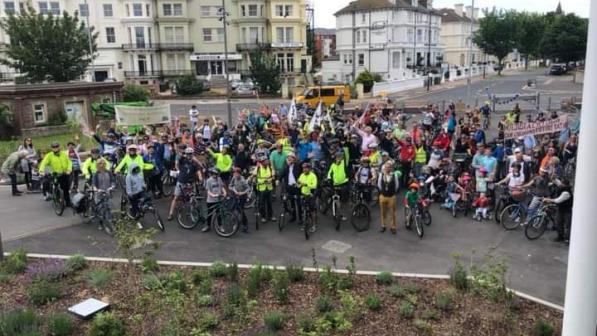 Cyclists gathering at the Towner Gallery