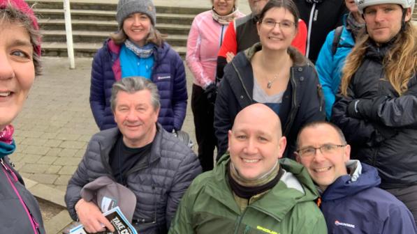 Danny Partridge and an informal gathering of potential cycle campaigners in Caerphilly