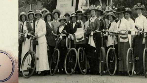 (Left) Lady Harberton in rational dress (Right) Group of women cyclists