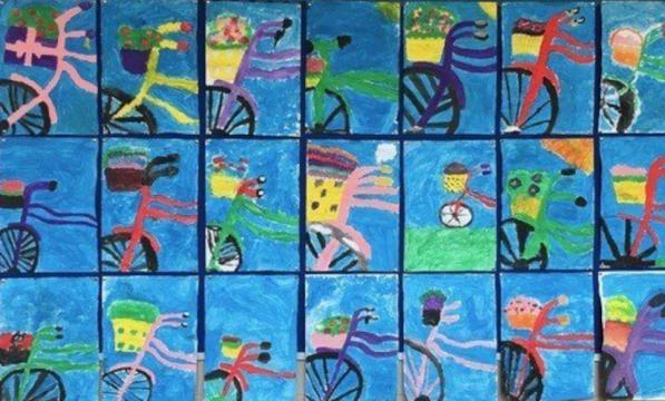 Collage of paintings of bikes
