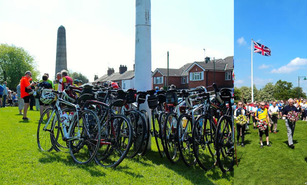 Cyclists gather at the Meriden memorial in 2014