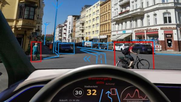 Windscreen view from a self-driving vehicle