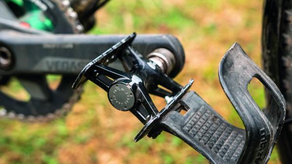 A bicycle pedal attached to a crank