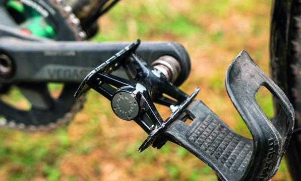 A bicycle pedal attached to a crank